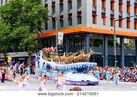 Adelaide Australia - November 18 2017: Santa greets the crowd of people during Adelaide's 85th Credit Union Christmas Pageant parade