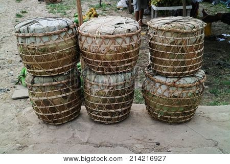 Brazilian Handmade Indian Bucket With Fruits Near The Port