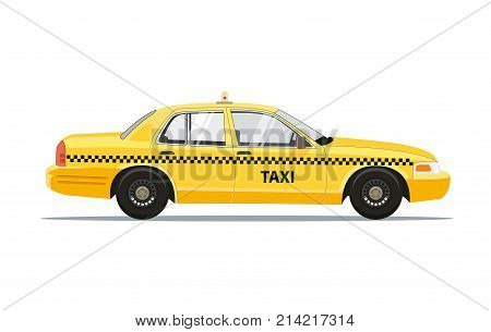 Taxi Yellow Car Cab Isolated on white background. Taxi Vector Illustration.