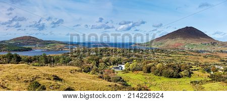 Beautiful view from the Lower Diamond Hill Walk in Connemara National Park, Letterfrack, Co. Galway, Ireland