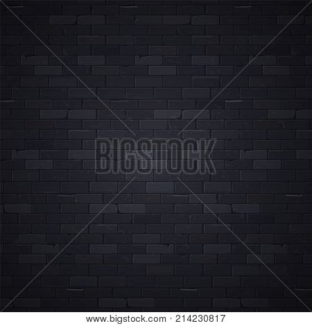 Black brick wall pattern background surface, vector illustration. Stone block structure brickwall, urban design wallpaper