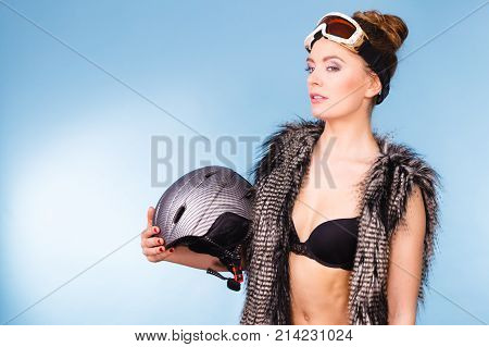 Woman Wearing Sexy Winter Sport Outfit