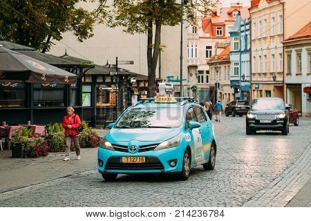 Vilnius, Lithuania - September 28, 2017: Toyota Verso Car Smart Taxi Moving On Didzioji Street