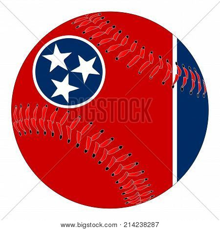 A new white baseball with red stitching with the Tennessee state flag overlay isolated on white