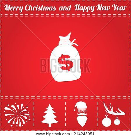 Money Icon Vector. And bonus symbol for New Year - Santa Claus, Christmas Tree, Firework, Balls on deer antlers