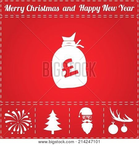 Money Icon Vector. And bonus symbol for New Year - Santa Claus, Christmas Tree, Firework, Balls on deer antlers