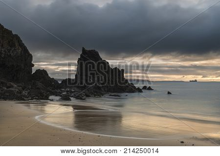 Stunning, Vibrant Sunrise Landscape Image Of Barafundle Bay On Pembrokeshire Coast In Wales