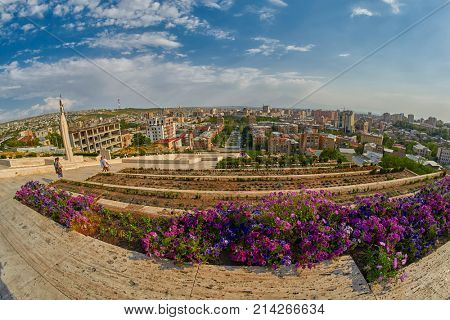 Cascade Staircase on a Hill in Erevan, the capital of Armenia