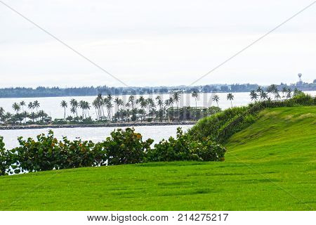 The view of beach at San Juan at Puerto Rico and view of the ocean