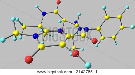 Raltegravir or RAL is an antiretroviral drug used to treat HIV infection. 3d illustration