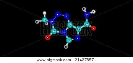 Temozolomide is an oral chemotherapy drug. It is used as a treatment of some brain cancers. 3d illustration