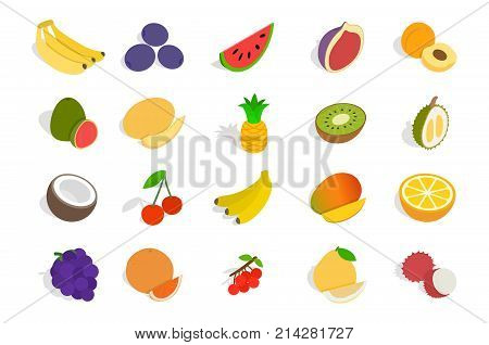 Fruits icon set. Isometric set of fruits vector icons for web design isolated on white background
