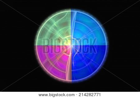 Geometric fractal shape can illustrate daydreaming imagination psychedelic space dreams magic nuclear explosion frequency patterns radiation or music concepts.