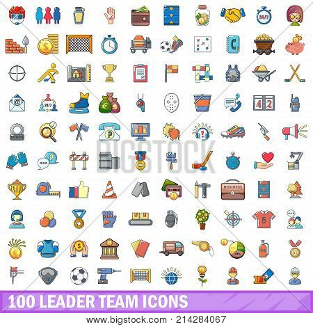 100 leader team icons set. Cartoon illustration of 100 leader team vector icons isolated on white background