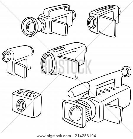 vector set of video camera hand drawn cartoon