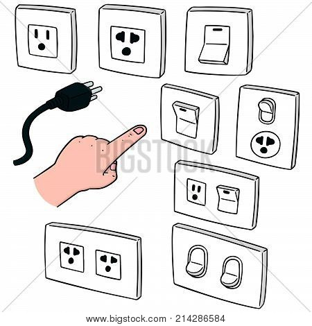vector set of electric switch and plug hand drawn cartoon