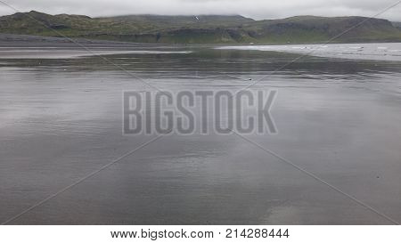 Landscape of Icelandic grisaille of water and sky
