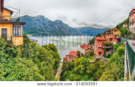Panoramic View Over The Lake Como From Bellano Town, Italy