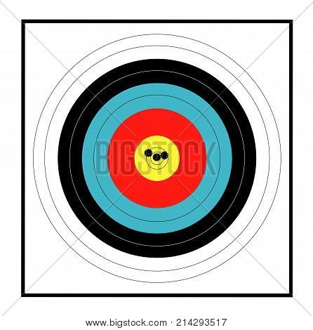 A target with a grouping of bullet holes close to the bulls eye