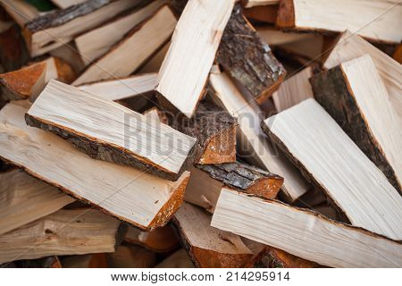 Preparation Of Firewood For The Winter. Firewood Background.