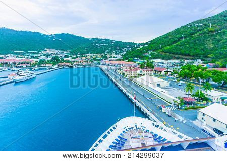 Aerial view of the island of St Thomas, USVI. Charlotte Amalie. View from cruise ship.