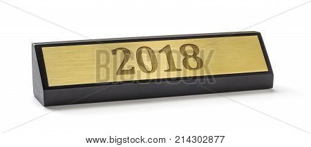 A Name Plate On A White Background With The Engraving 2018