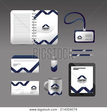 set company stationary template with business documents vector illustration