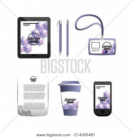 set stationary template with office documents vector illustration