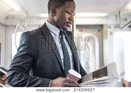 Businessman in full suit in New York subway metro