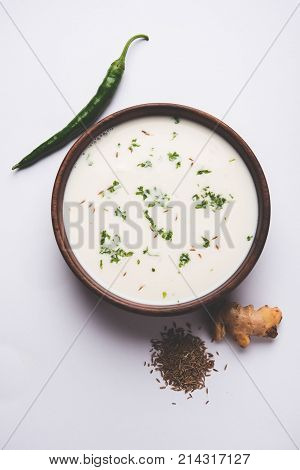 Spiced buttermilk, chaas,  chaach, taak, or curd drink for summer in India