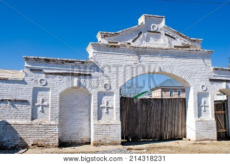 Priirtyshsky, Russia - May 2, 2010: Gate of Ioanno-Vvedensky female monastery. Tobolsk district