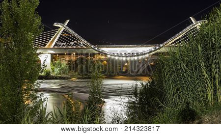 Modern Bridge Over River In Galicia.
