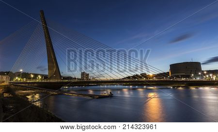 Modern Bridge Over River In Galicia.