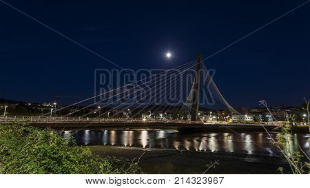 Modern Bridge Over River In Galicia.