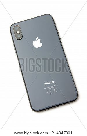 November 2017. New smartphone Iphone 10 on a white background.