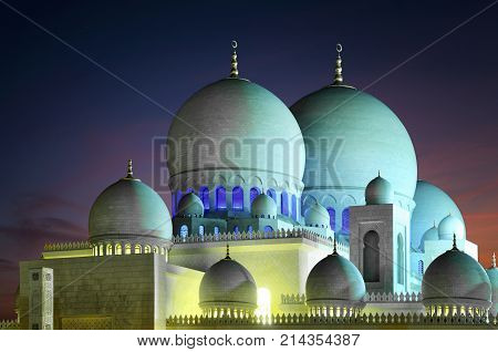 Detail Of Mosque Domes. Mosque, Abu Dhabi, United Arab Emirates
