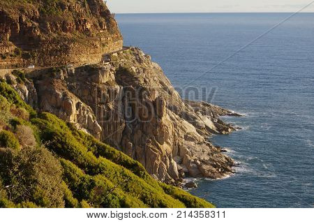 Dangerous mountain pas road carved into mountain in Cape Town South Africa