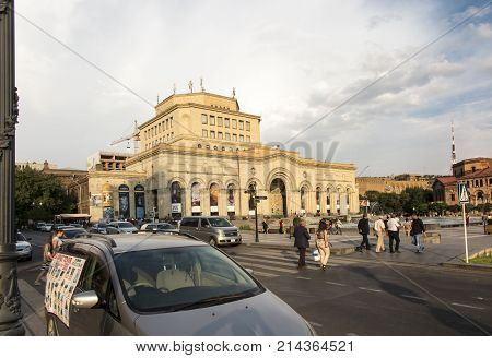 Yerevan Armenia - September 17 2017: The building of the National Gallery and the Museum of the History of Armenia on the Yerevan Square