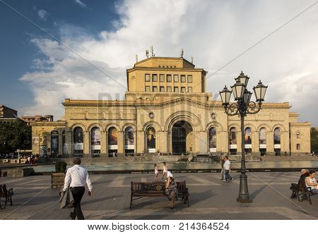 Yerevan Armenia - September 17 2017: The building of the National Gallery and the Museum of the History of Armenia on the Yerevan Square