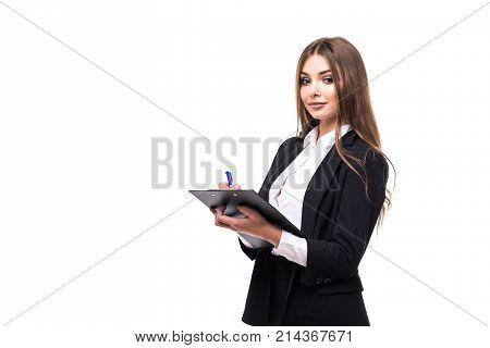 Business Woman With Folder Isolated On White Background