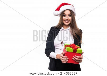 Business Woman With Folder Isolated On White Background
