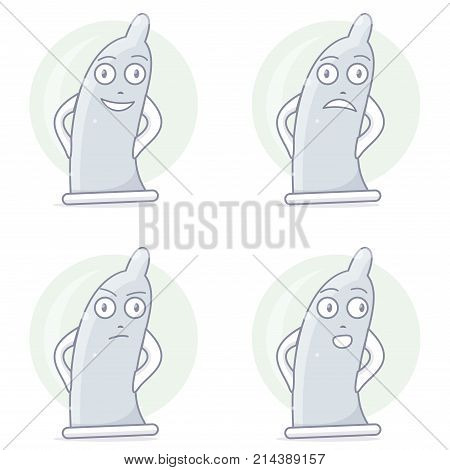 Funny and comic condom character. Vector illustration.