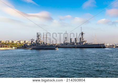 Warship In A Summer Day In A Port Piraeus In Athens Greece