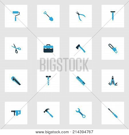 Handtools Colorful Icons Set With Turn-Screw, Digging, Screw And Other Cutter Elements. Isolated Vector Illustration Handtools Icons.
