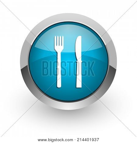 Eat blue silver metallic chrome border web and mobile phone icon on white background with shadow
