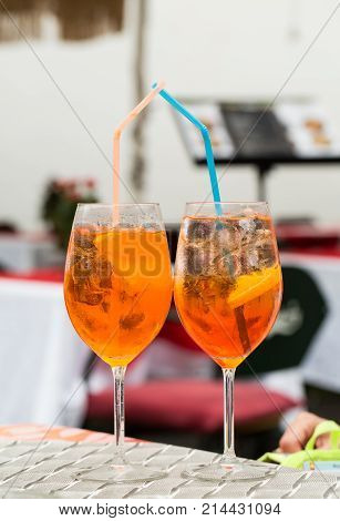 Traditional Spritz aperitif in a bar in Italy