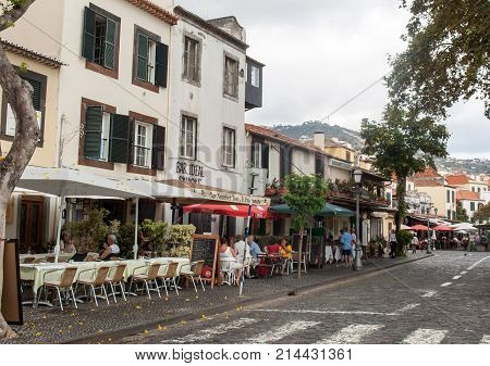 FUNCHALMADEIRA PORTUGAL SEPTEMBER 4 2016: Zone Velha - the oldest district famous for its best restaurants and cafes in Funchal. Madeira Portugal