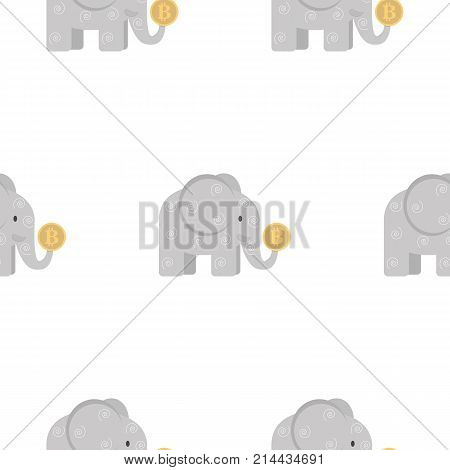 Vector flt illustration with moneybox. Bitcoin symbol. Elephant.