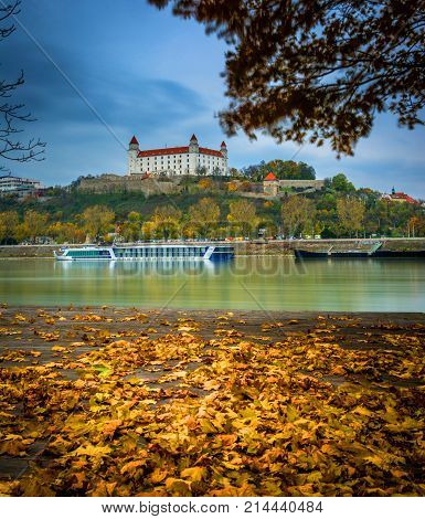 Castle in Bratislava over the river Dunabe the capitol of Slovakia