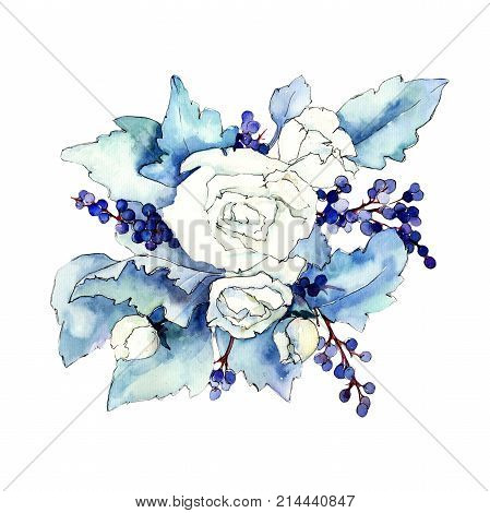 Wildflower bouquet in a watercolor style isolated. Full name of the plant: rose. Aquarelle wild flower for background, texture, wrapper pattern, frame or border.